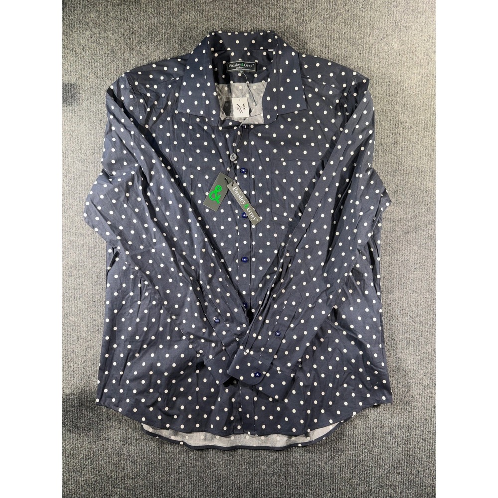 Paisley & Gray Mens XXL Slim Fit Navy White Polka Dot Button Down Shirt 5784W